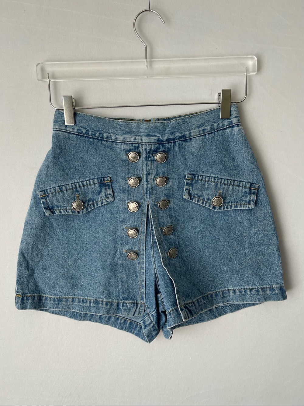 Squeeze Jeans Button Front High Waisted Denim Skort Skirt Shorts 5/6